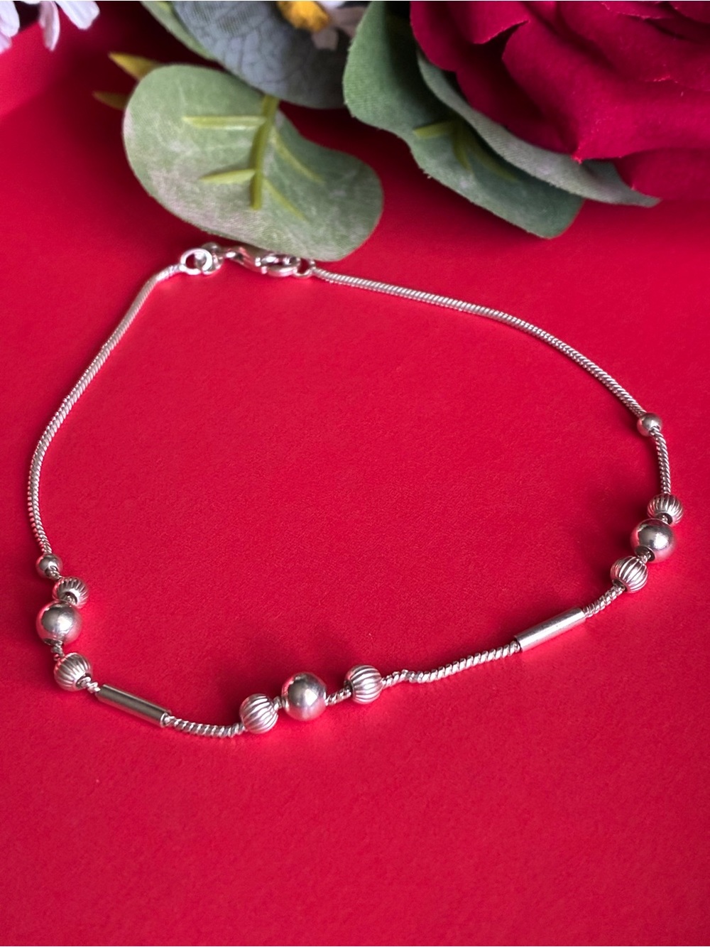 925 Sterling Silver Beaded Women's Bracelet - Silver 10”